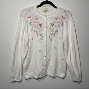 Tradition women vintage White Floral Embroidered cottagecore Cardigan Women’s S